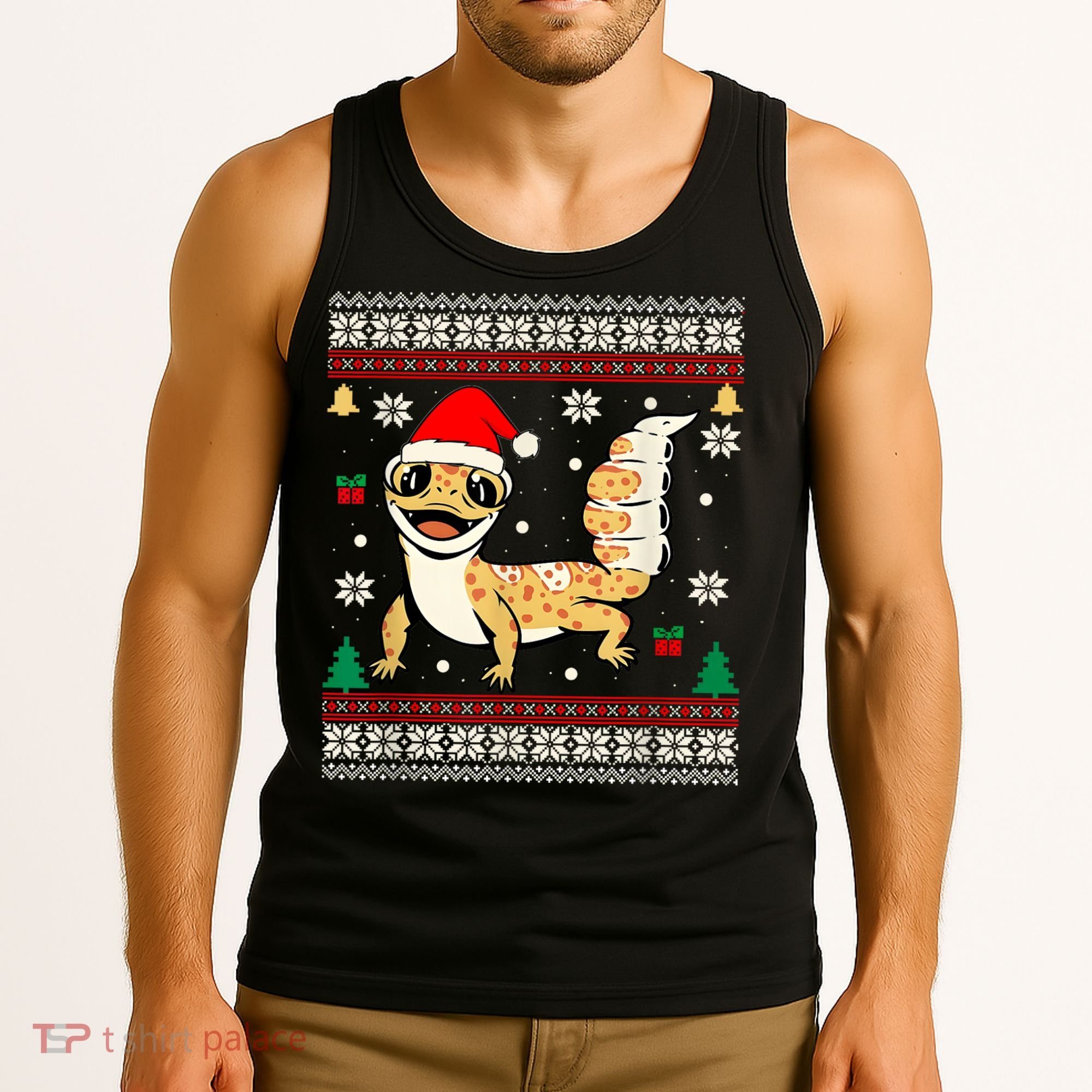 Ugly Christmas Pajama Sweater Leopard Gecko Animals Lover Tank Top