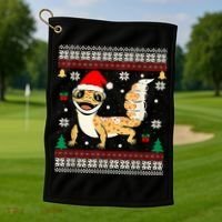 Ugly Christmas Pajama Sweater Leopard Gecko Animals Lover Golf Towel thumb 1