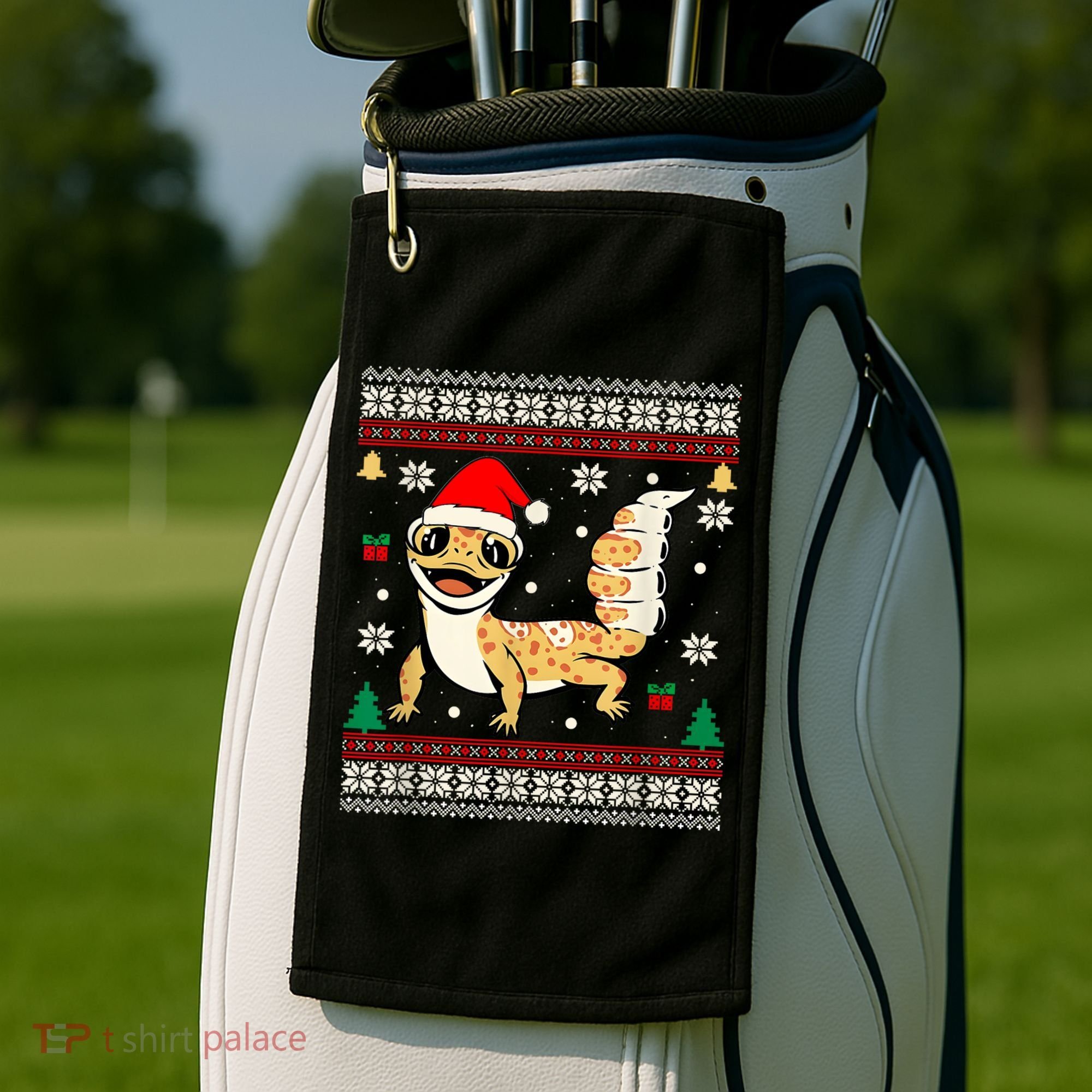 Ugly Christmas Pajama Sweater Leopard Gecko Animals Lover Golf Towel