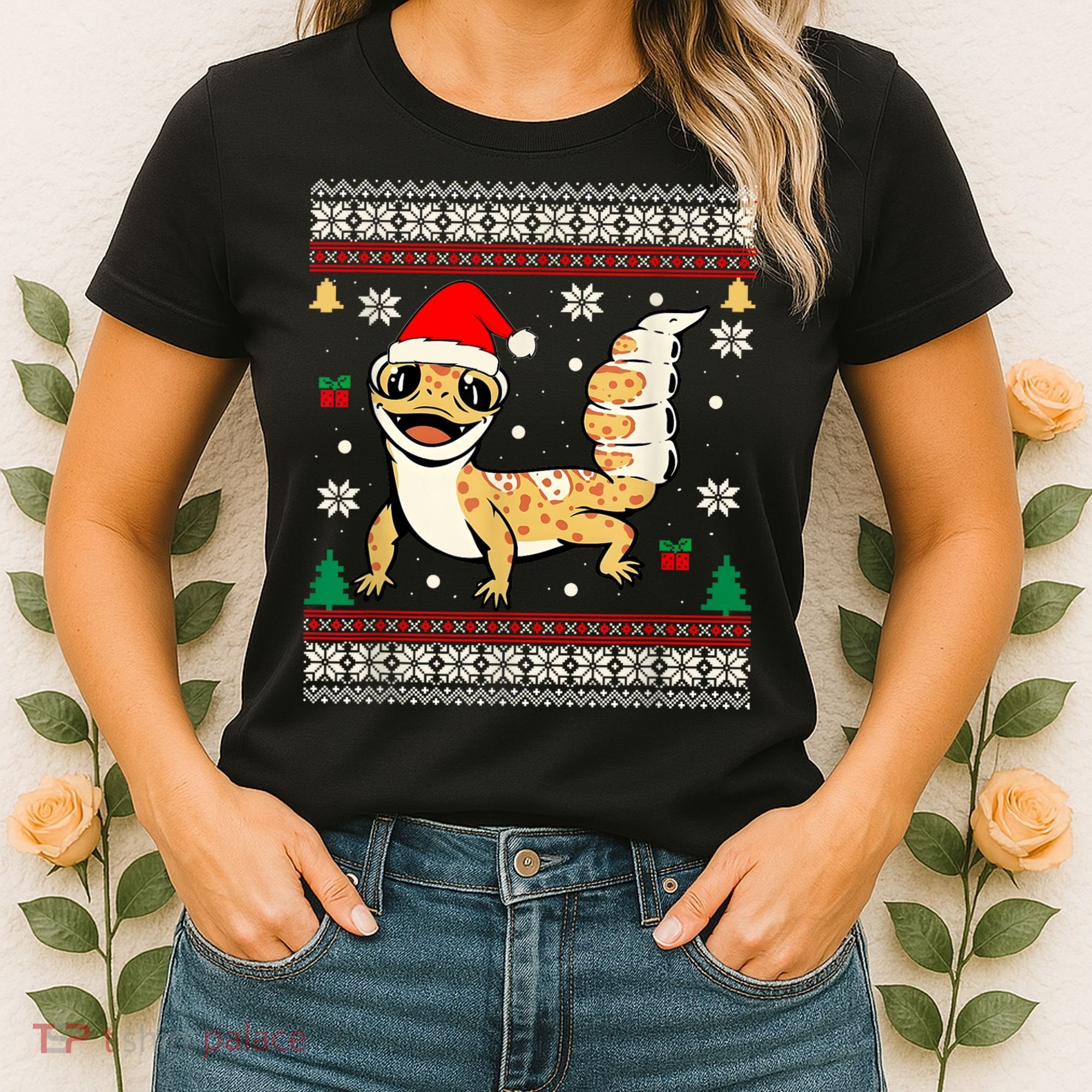 Ugly Christmas Pajama Sweater Leopard Gecko Animals Lover Women's T-Shirt
