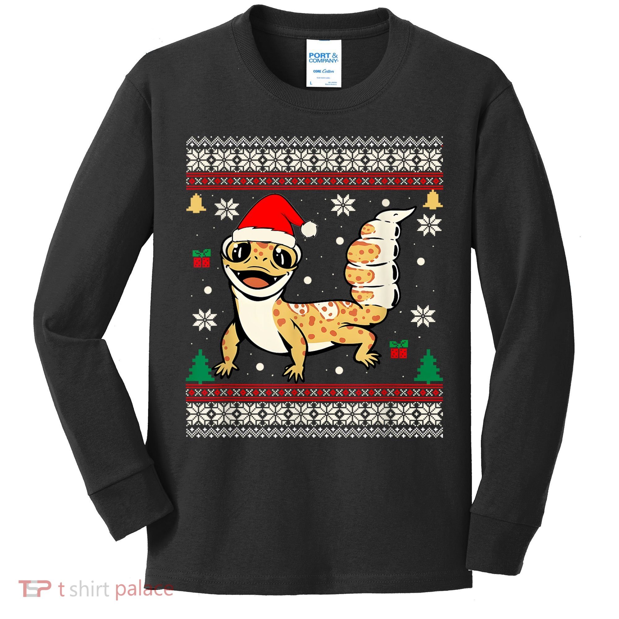 Ugly Christmas Pajama Sweater Leopard Gecko Animals Lover Kids Long Sleeve Shirt