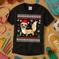 Ugly Christmas Pajama Sweater Leopard Gecko Animals Lover Kids T-Shirt thumb 3
