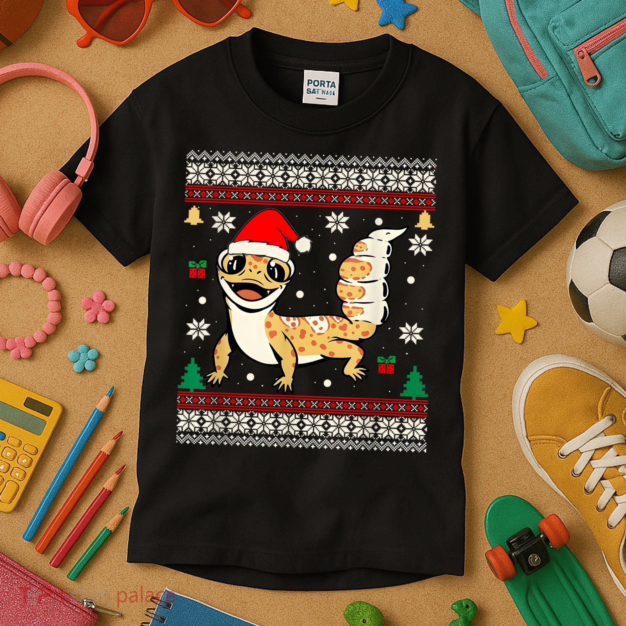 Ugly Christmas Pajama Sweater Leopard Gecko Animals Lover Kids T-Shirt