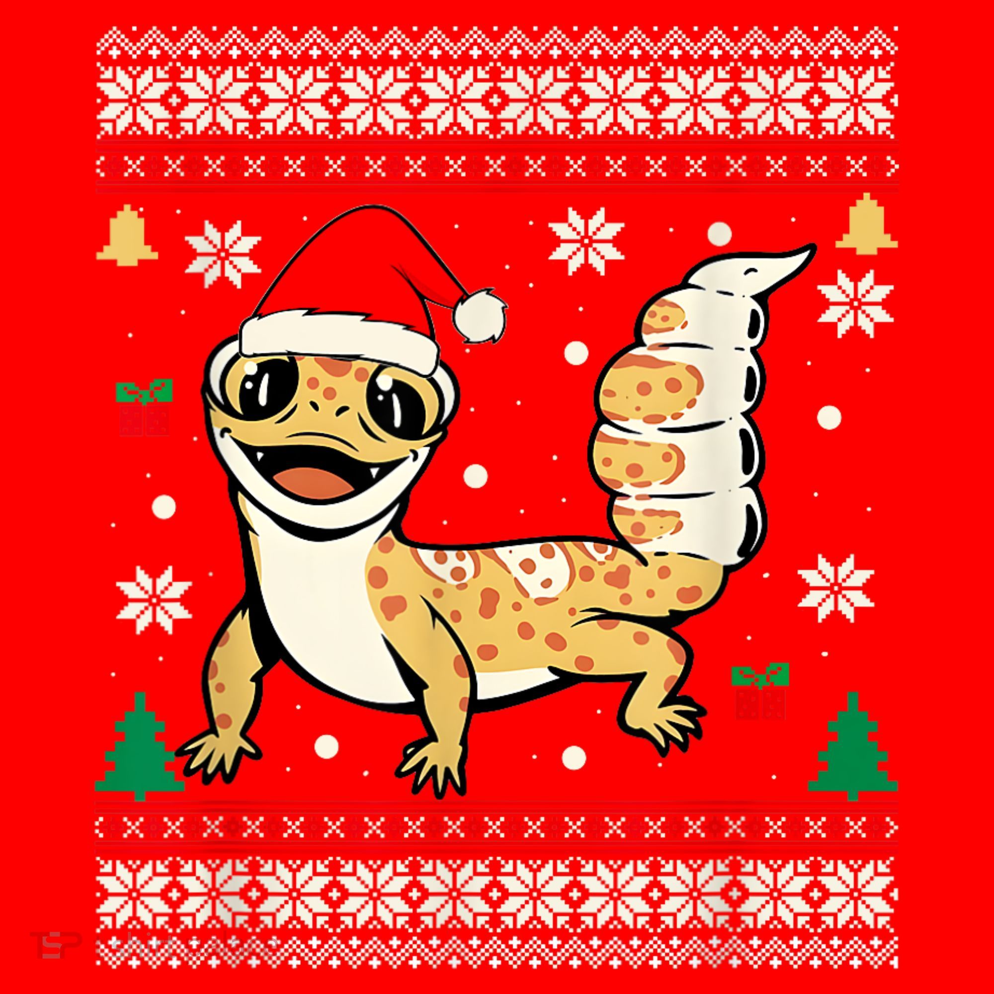 Ugly Christmas Pajama Sweater Leopard Gecko Animals Lover Santa Hat