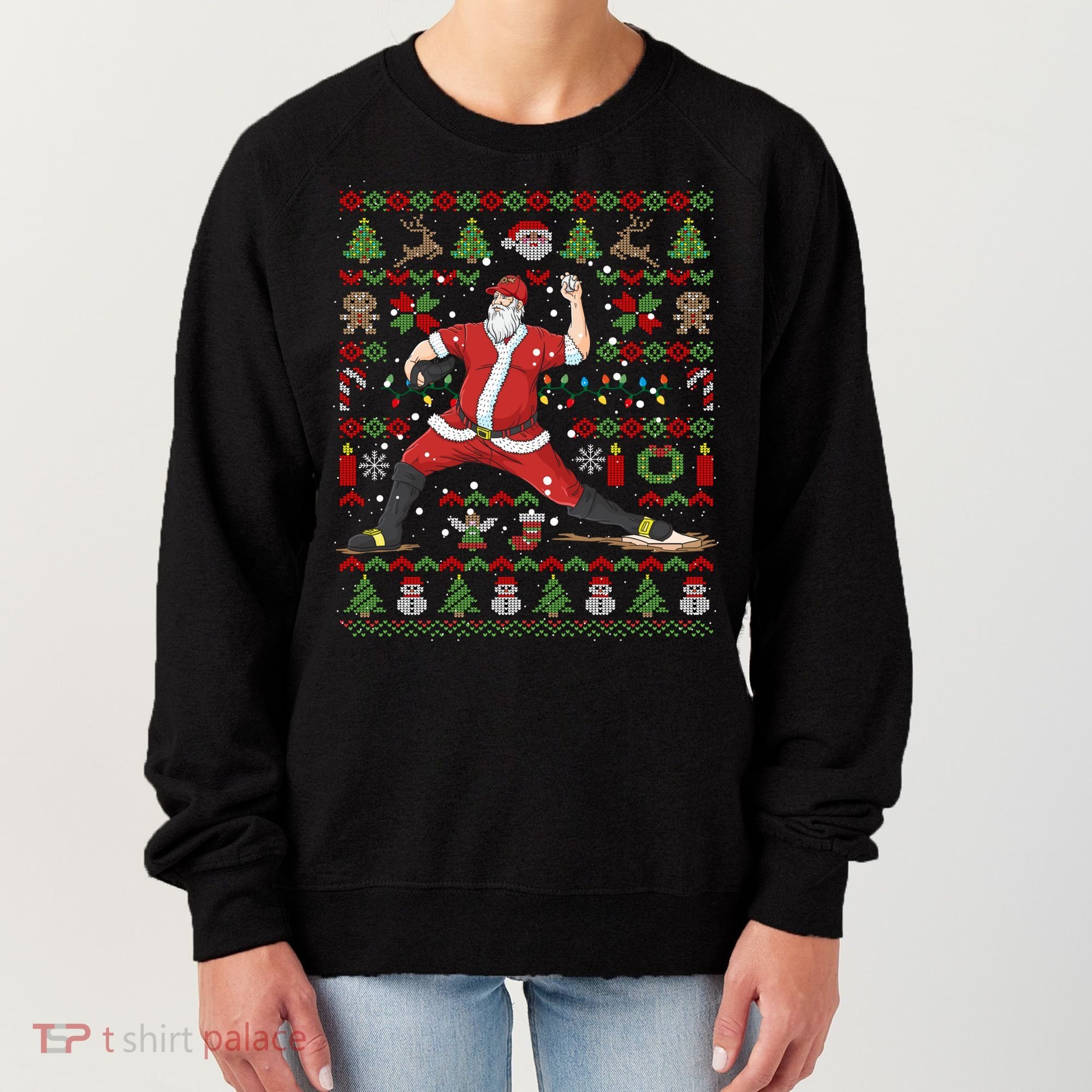 Ugly Christmas Pitcher Baseball Santa Claus Great Gift Women's Sweatshirt