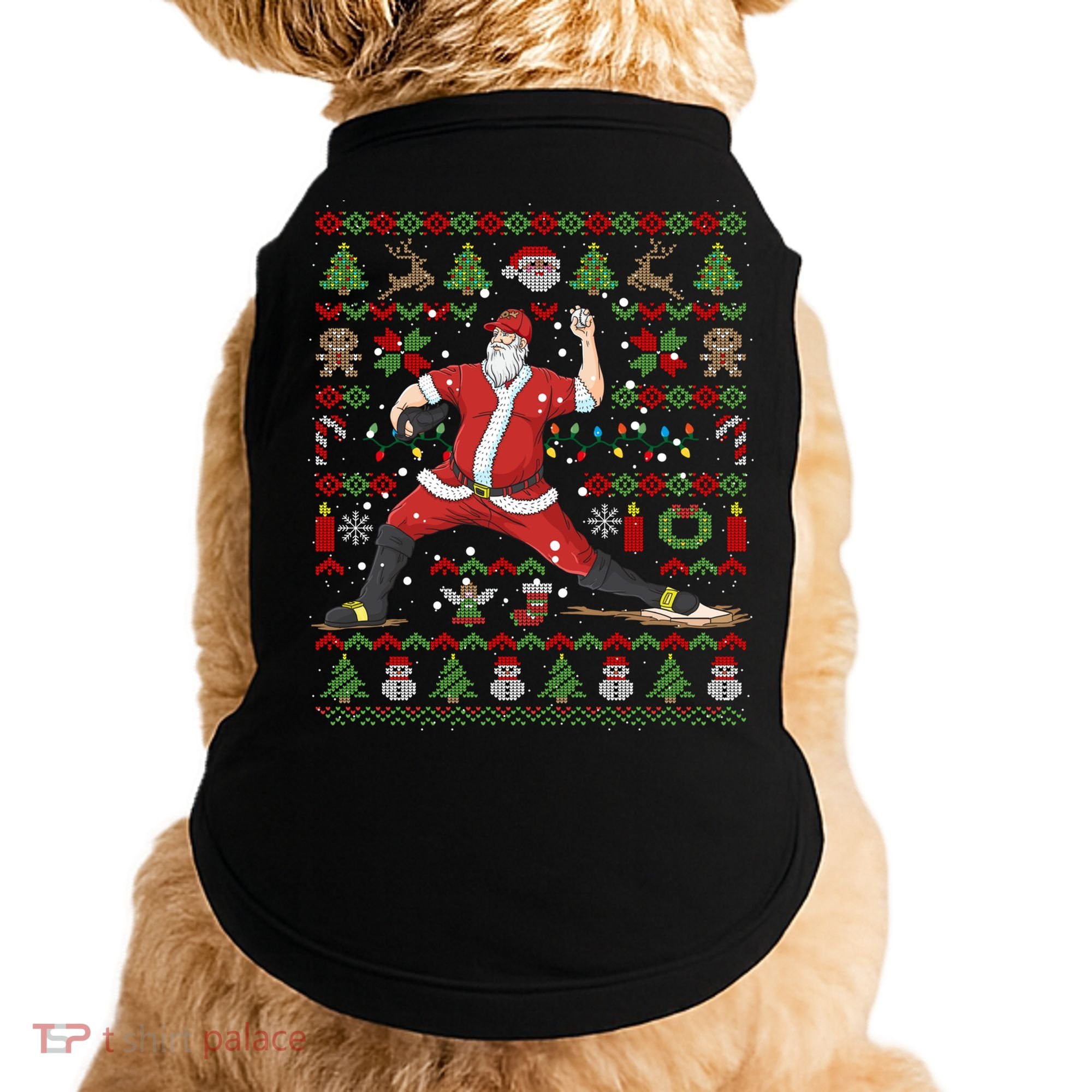 Ugly Christmas Pitcher Baseball Santa Claus Great Gift Doggie Tank
