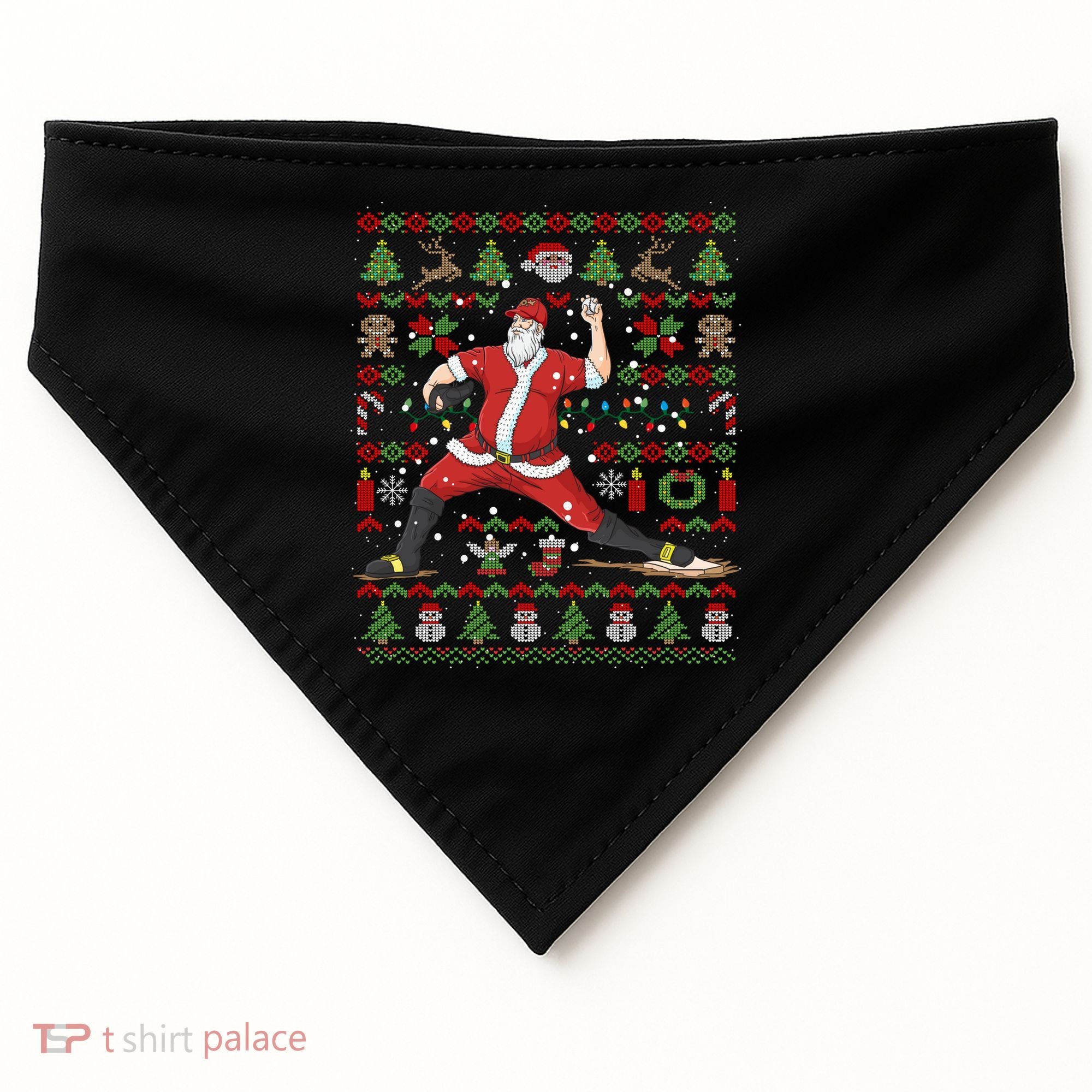 Ugly Christmas Pitcher Baseball Santa Claus Great Gift USA-Made Doggie Bandana