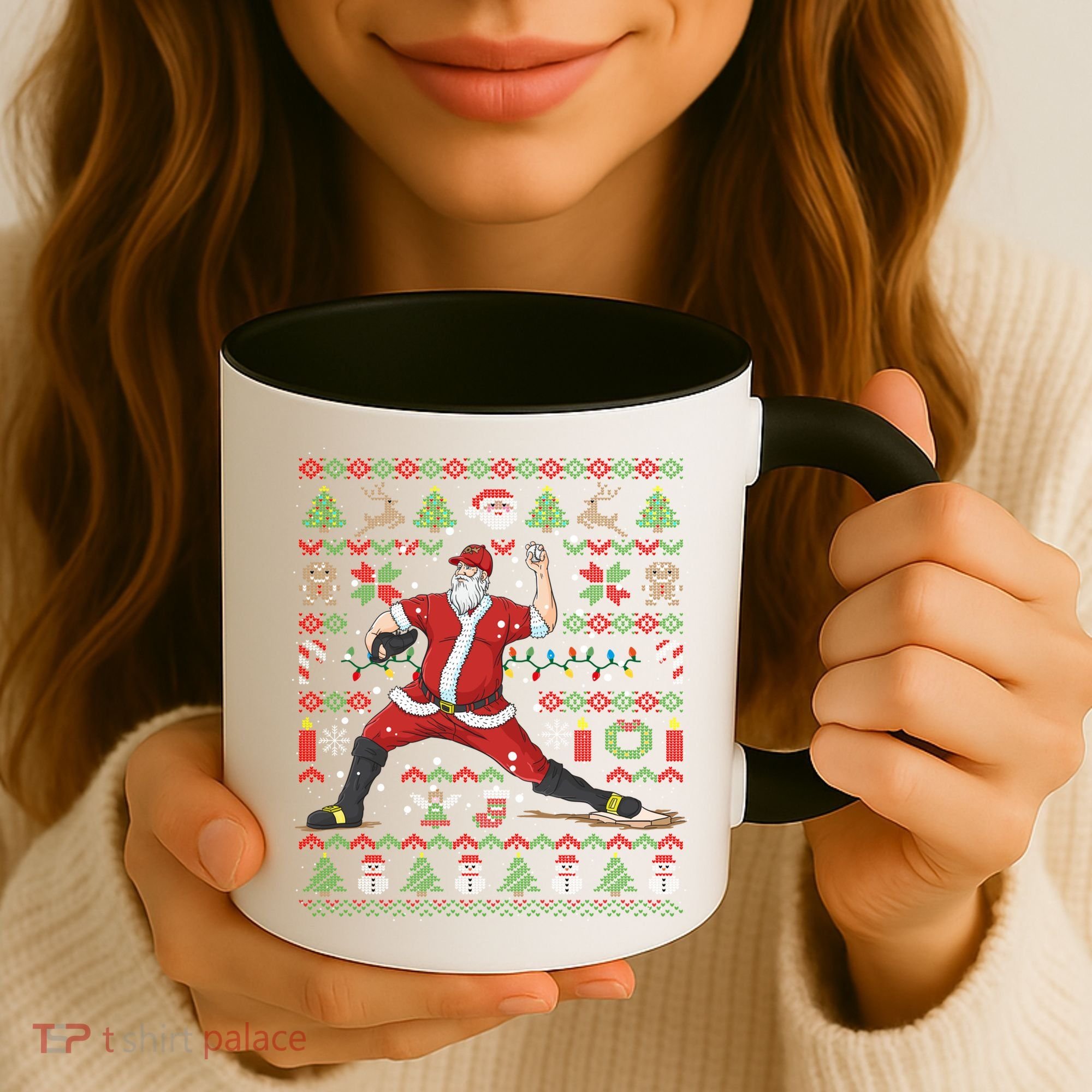 Ugly Christmas Pitcher Baseball Santa Claus Great Gift Coffee Mug