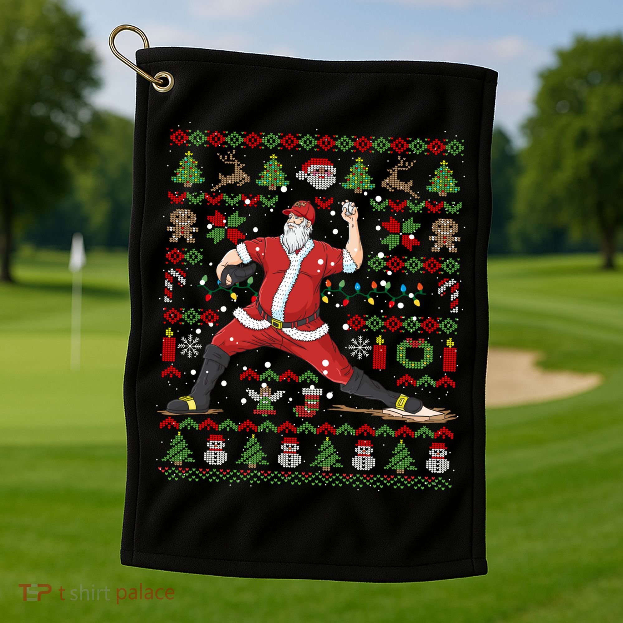 Ugly Christmas Pitcher Baseball Santa Claus Great Gift Golf Towel