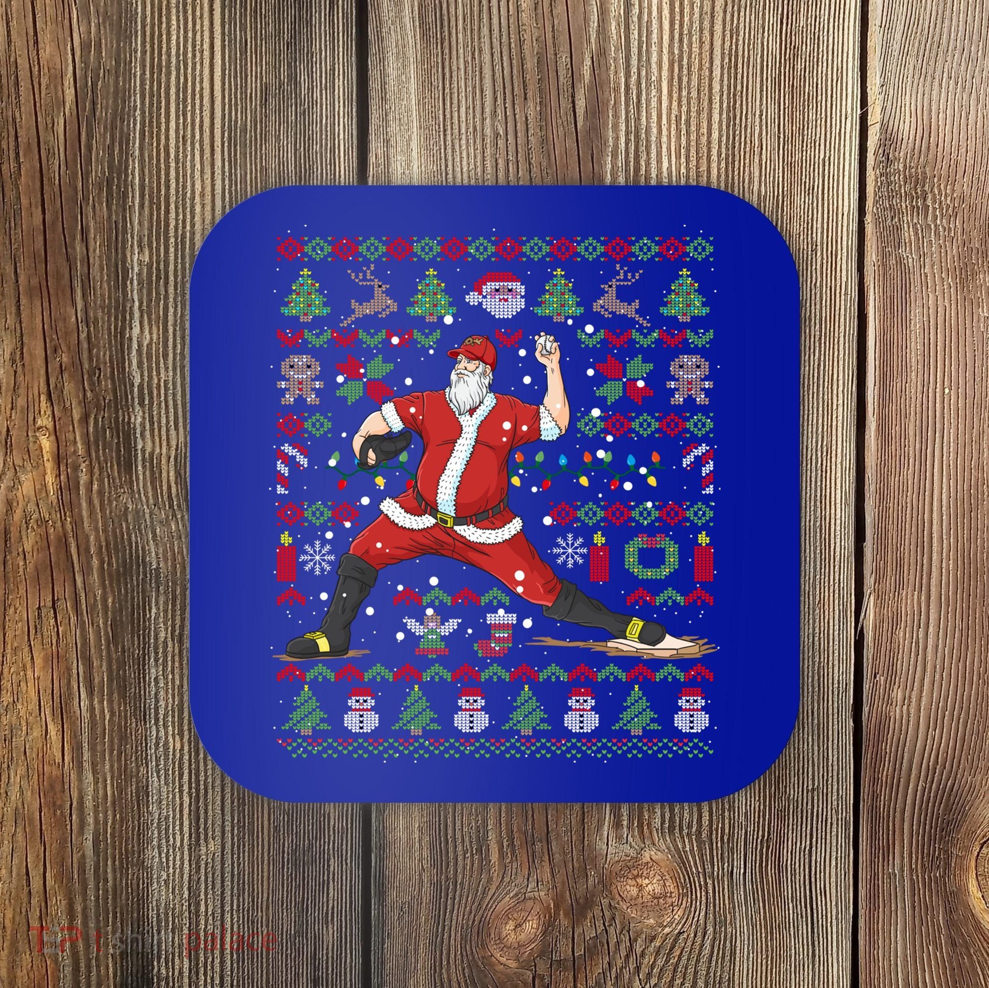 Ugly Christmas Pitcher Baseball Santa Claus Great Gift Coaster
