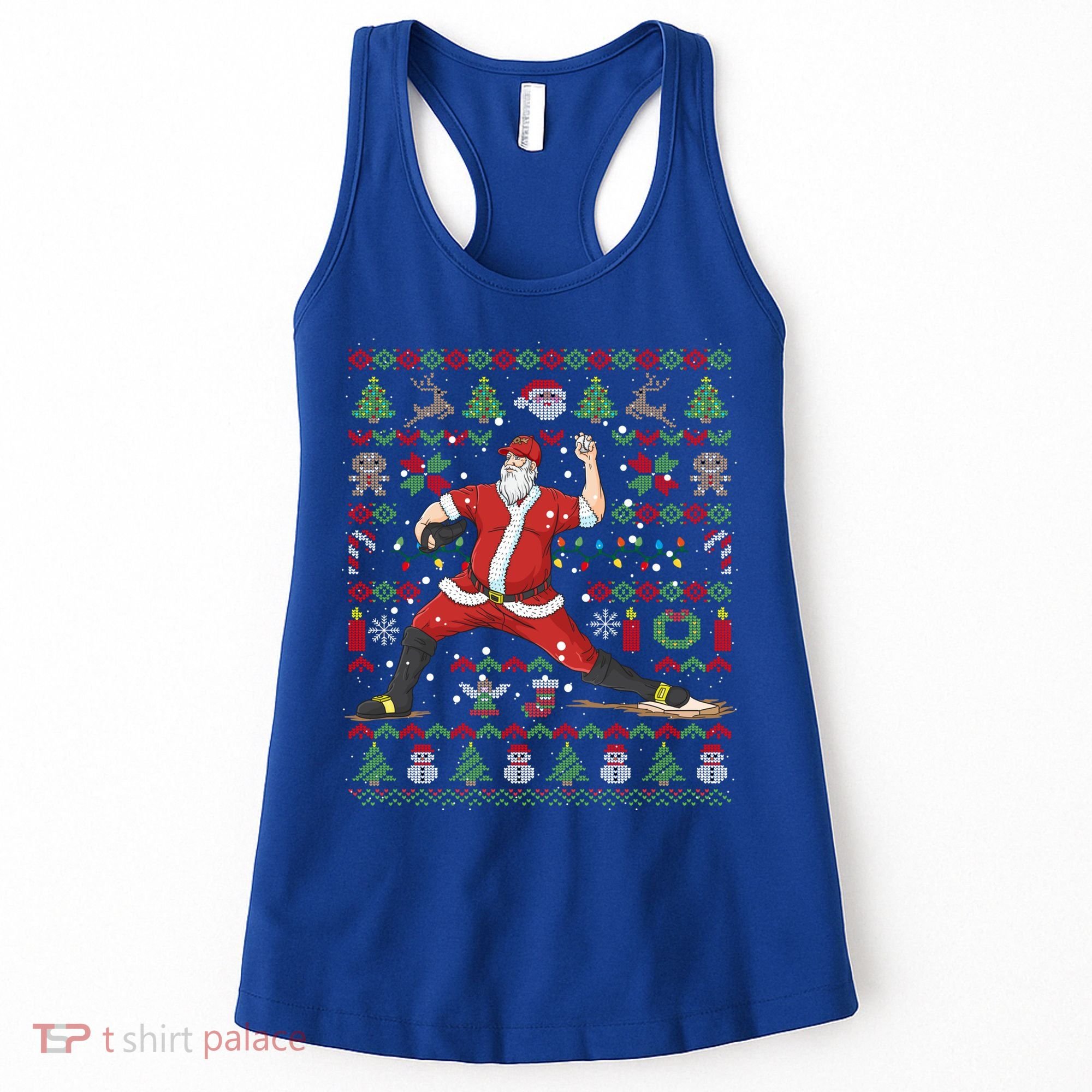 Ugly Christmas Pitcher Baseball Santa Claus Great Gift Women's Tank Top