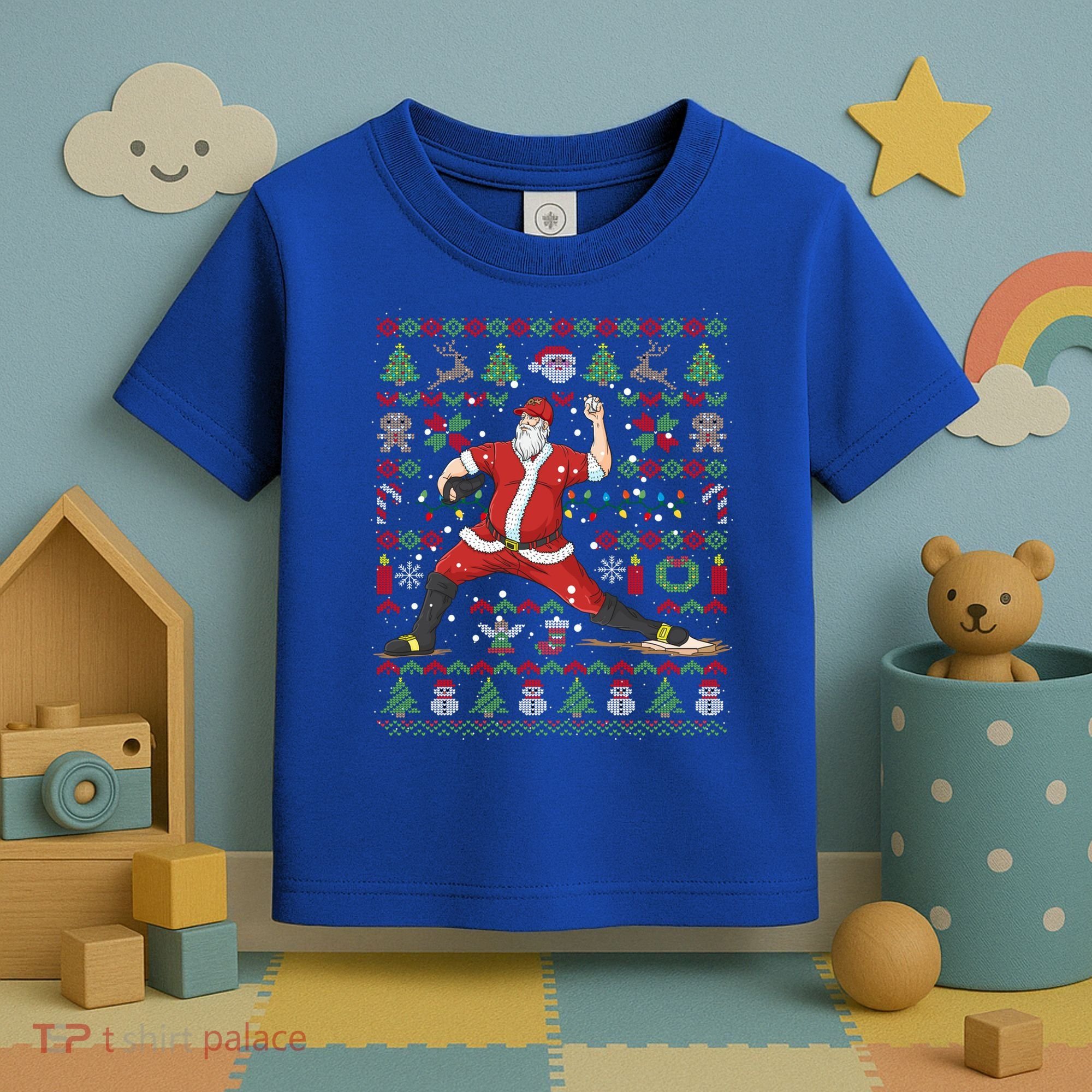 Ugly Christmas Pitcher Baseball Santa Claus Great Gift Toddler T-Shirt