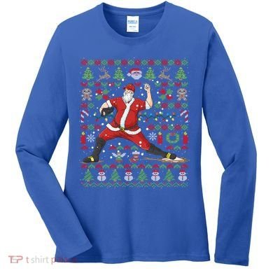 Ugly Christmas Pitcher Baseball Santa Claus Great Gift Women's Long Sleeve Shirt