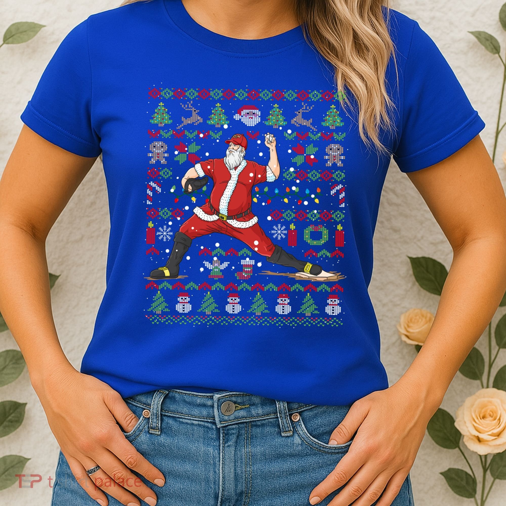 Ugly Christmas Pitcher Baseball Santa Claus Great Gift Women's T-Shirt