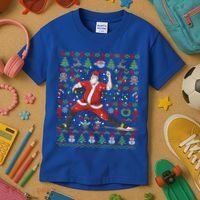 Ugly Christmas Pitcher Baseball Santa Claus Great Gift Kids T-Shirt thumb 3
