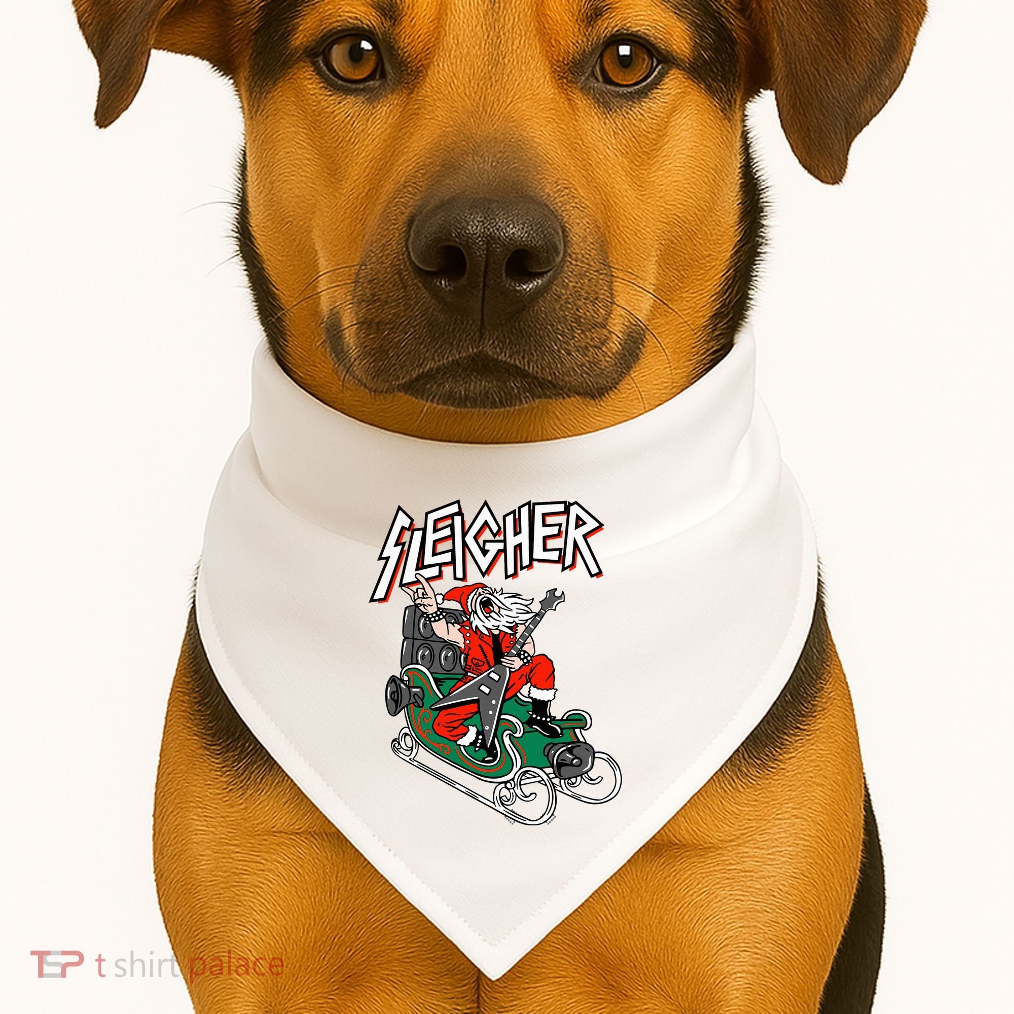 Ugly Christmas Sweater Sleigher Heavy Metal Santa Xmas USA-Made Doggie Bandana