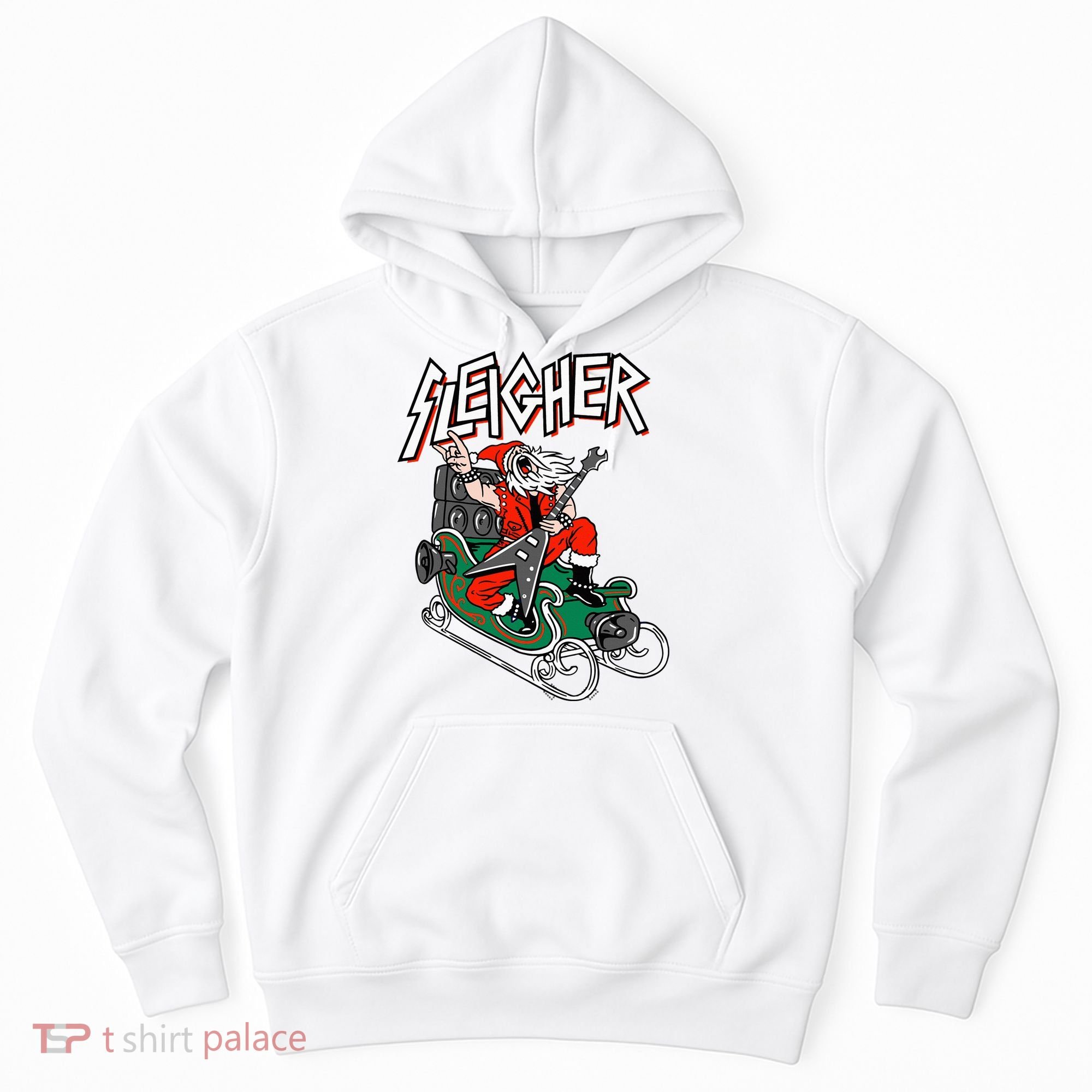 Ugly Christmas Sweater Sleigher Heavy Metal Santa Xmas Hoodie