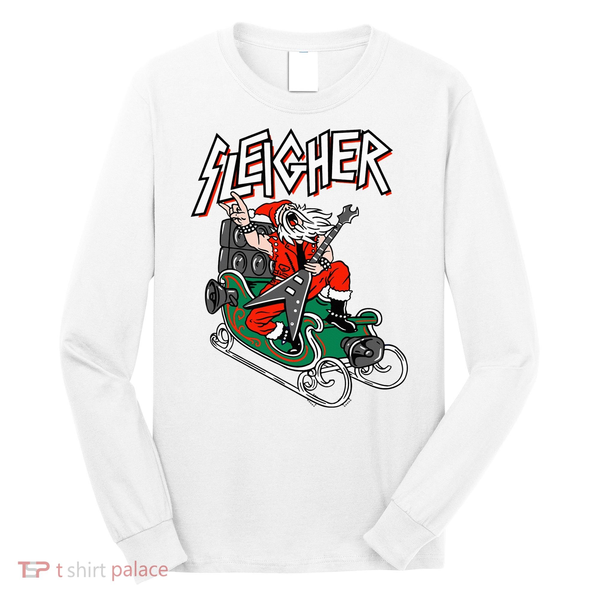 Ugly Christmas Sweater Sleigher Heavy Metal Santa Xmas Long Sleeve Shirt