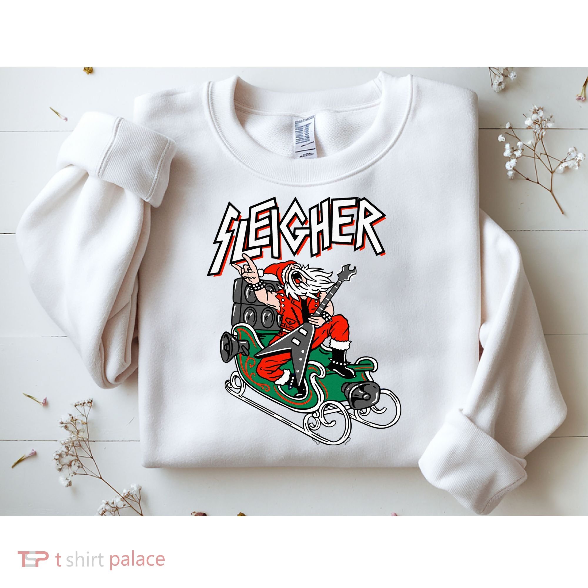 Ugly Christmas Sweater Sleigher Heavy Metal Santa Xmas Sweatshirt