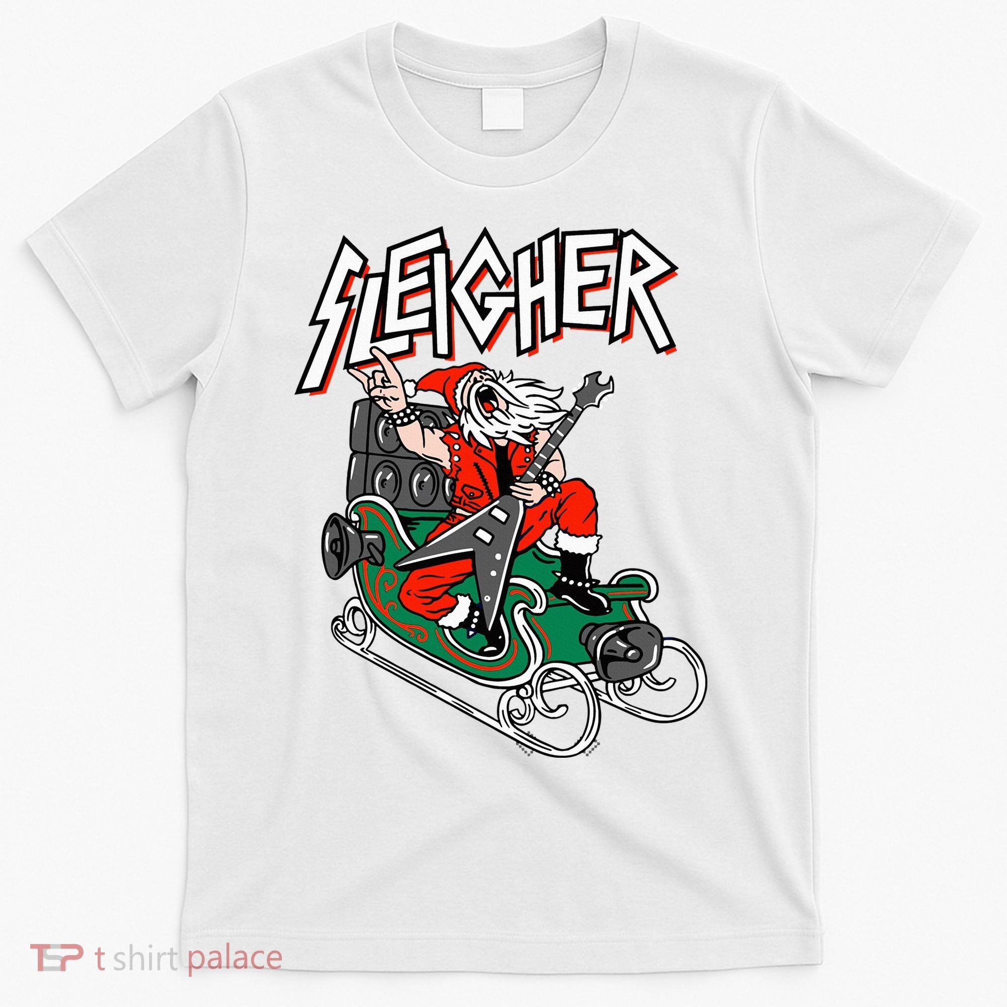 Ugly Christmas Sweater Sleigher Heavy Metal Santa Xmas T-Shirt