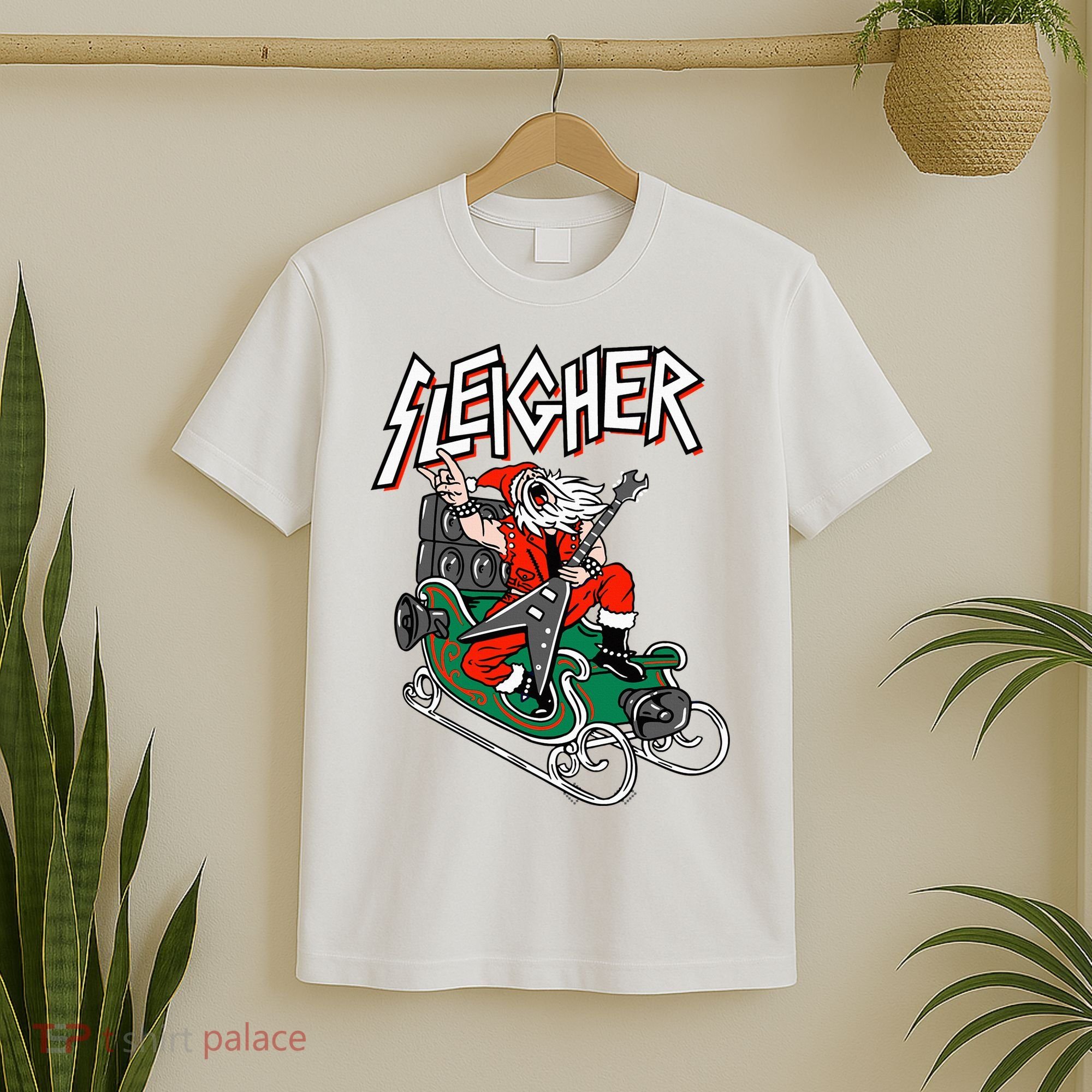 Ugly Christmas Sweater Sleigher Heavy Metal Santa Xmas T-Shirt