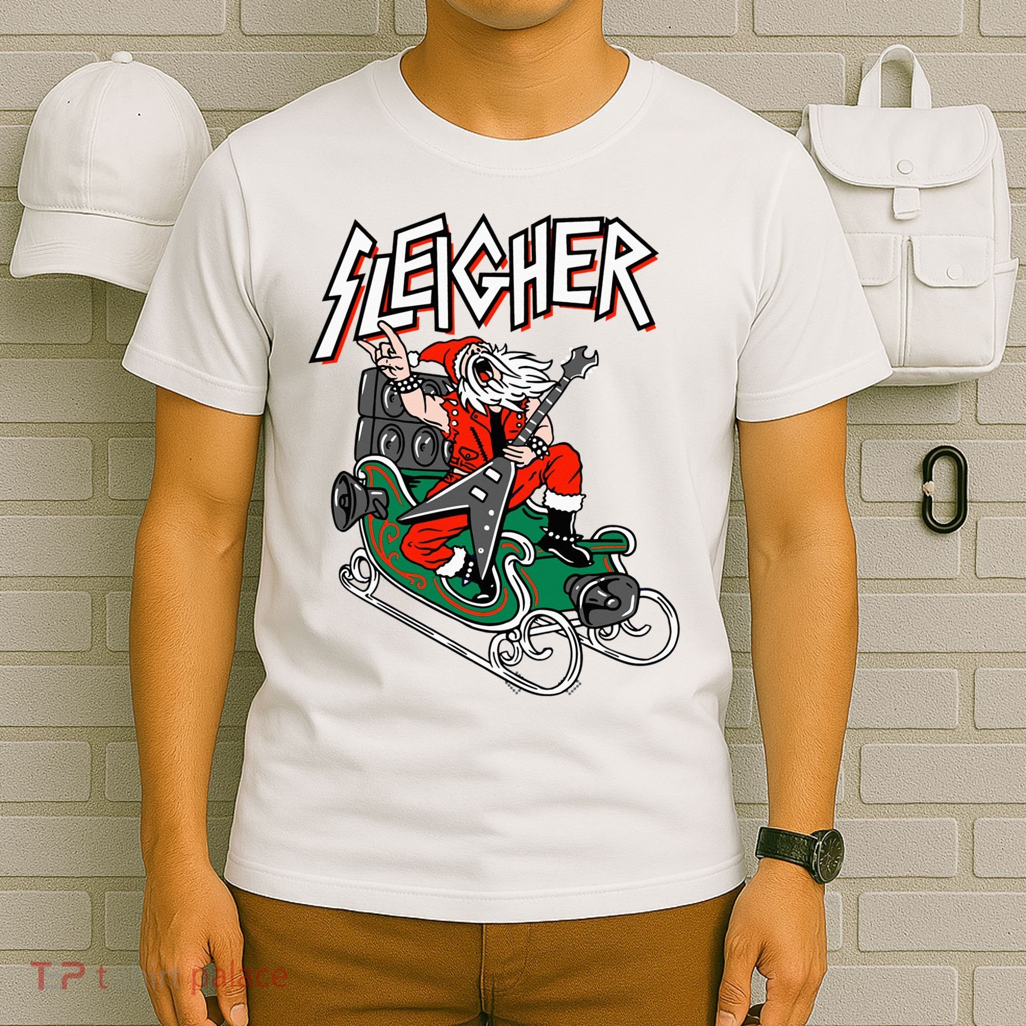 Ugly Christmas Sweater Sleigher Heavy Metal Santa Xmas T-Shirt