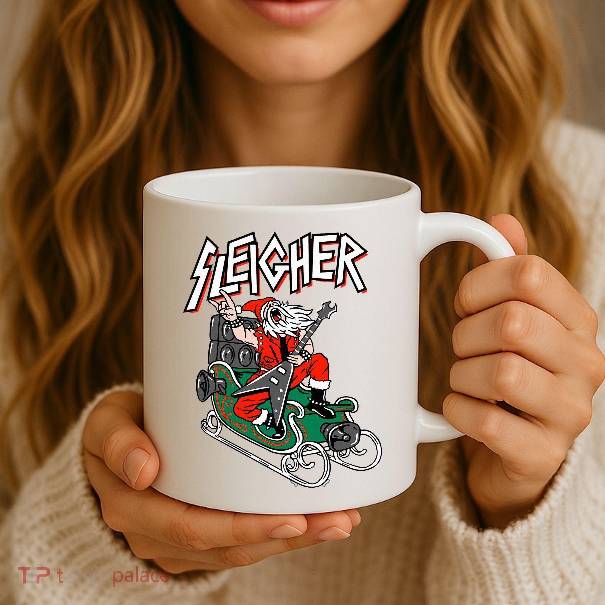 Ugly Christmas Sweater Sleigher Heavy Metal Santa Xmas Coffee Mug