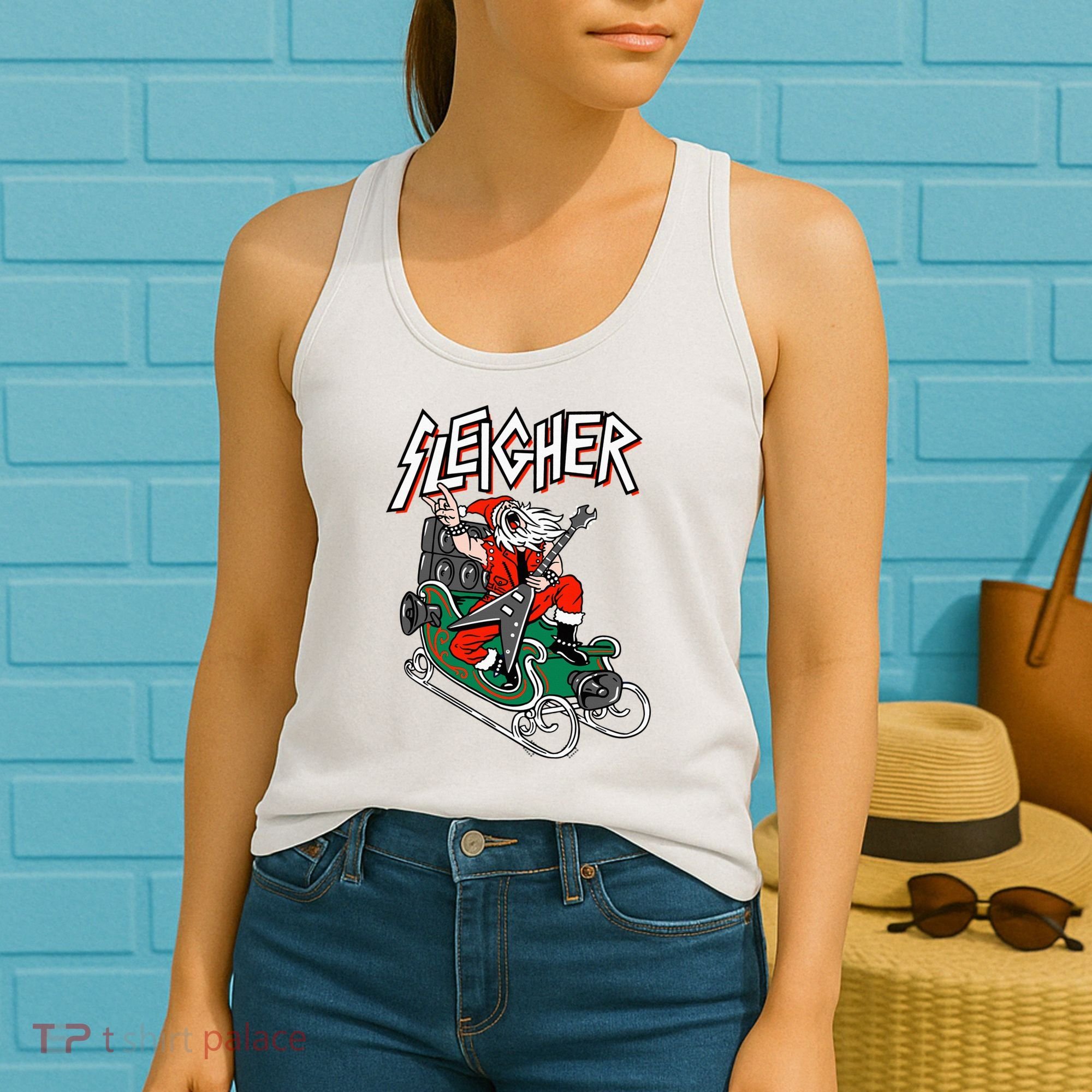 Ugly Christmas Sweater Sleigher Heavy Metal Santa Xmas Women's Tank Top
