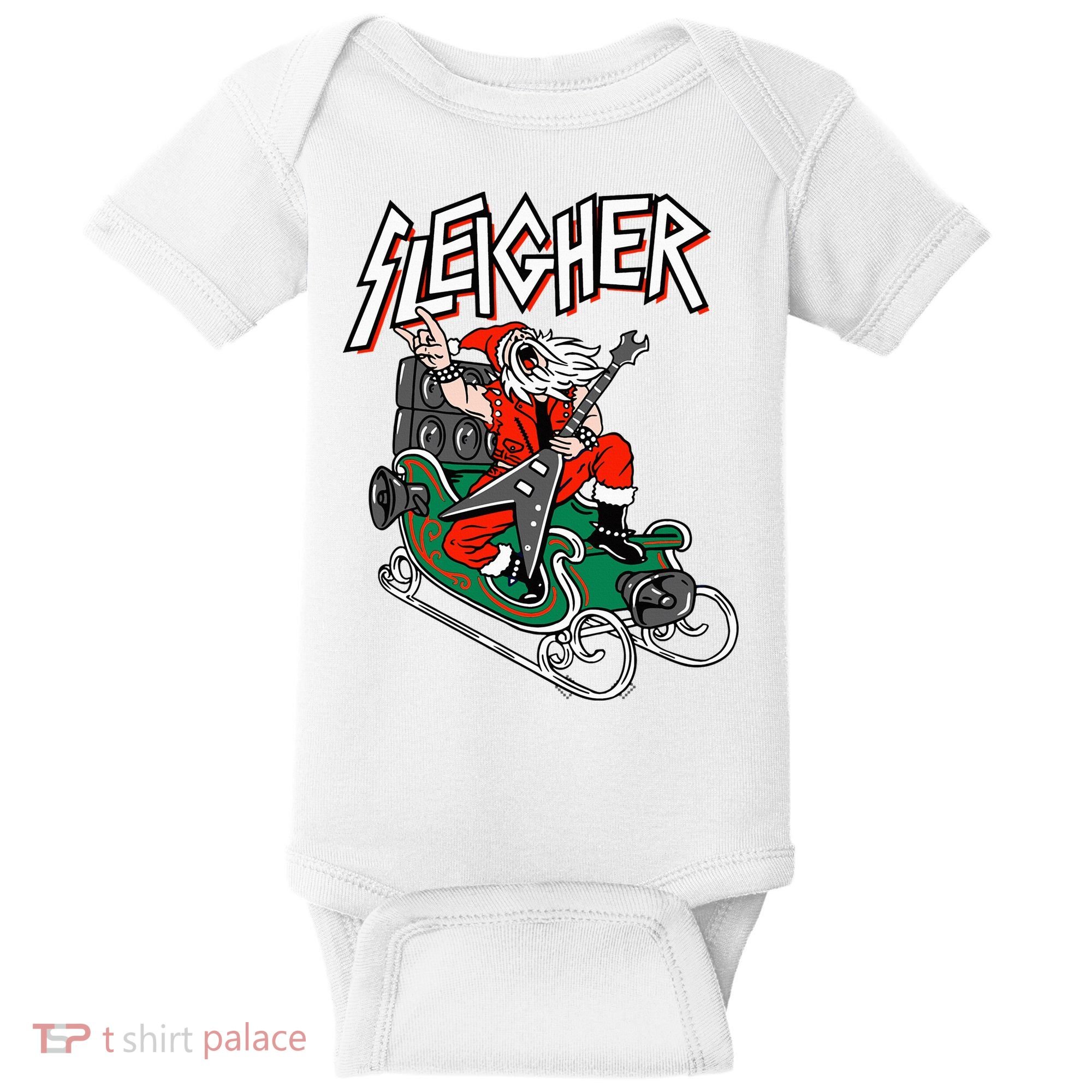 Ugly Christmas Sweater Sleigher Heavy Metal Santa Xmas Baby Bodysuit