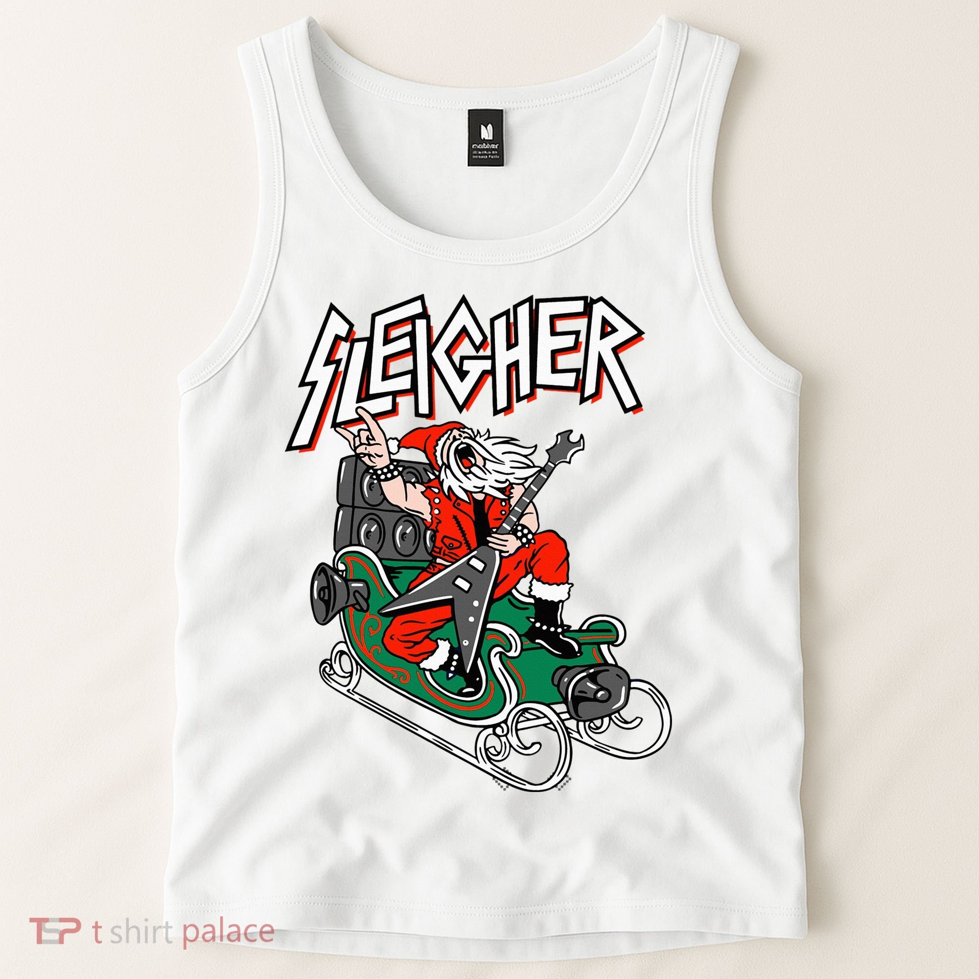 Ugly Christmas Sweater Sleigher Heavy Metal Santa Xmas Tank Top