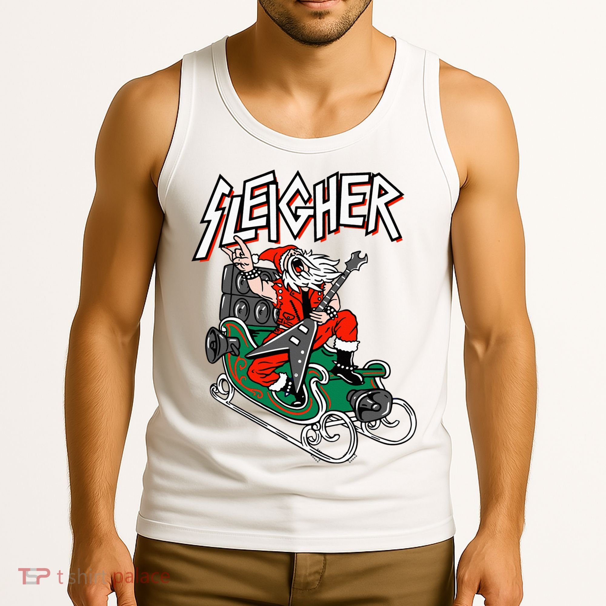 Ugly Christmas Sweater Sleigher Heavy Metal Santa Xmas Tank Top