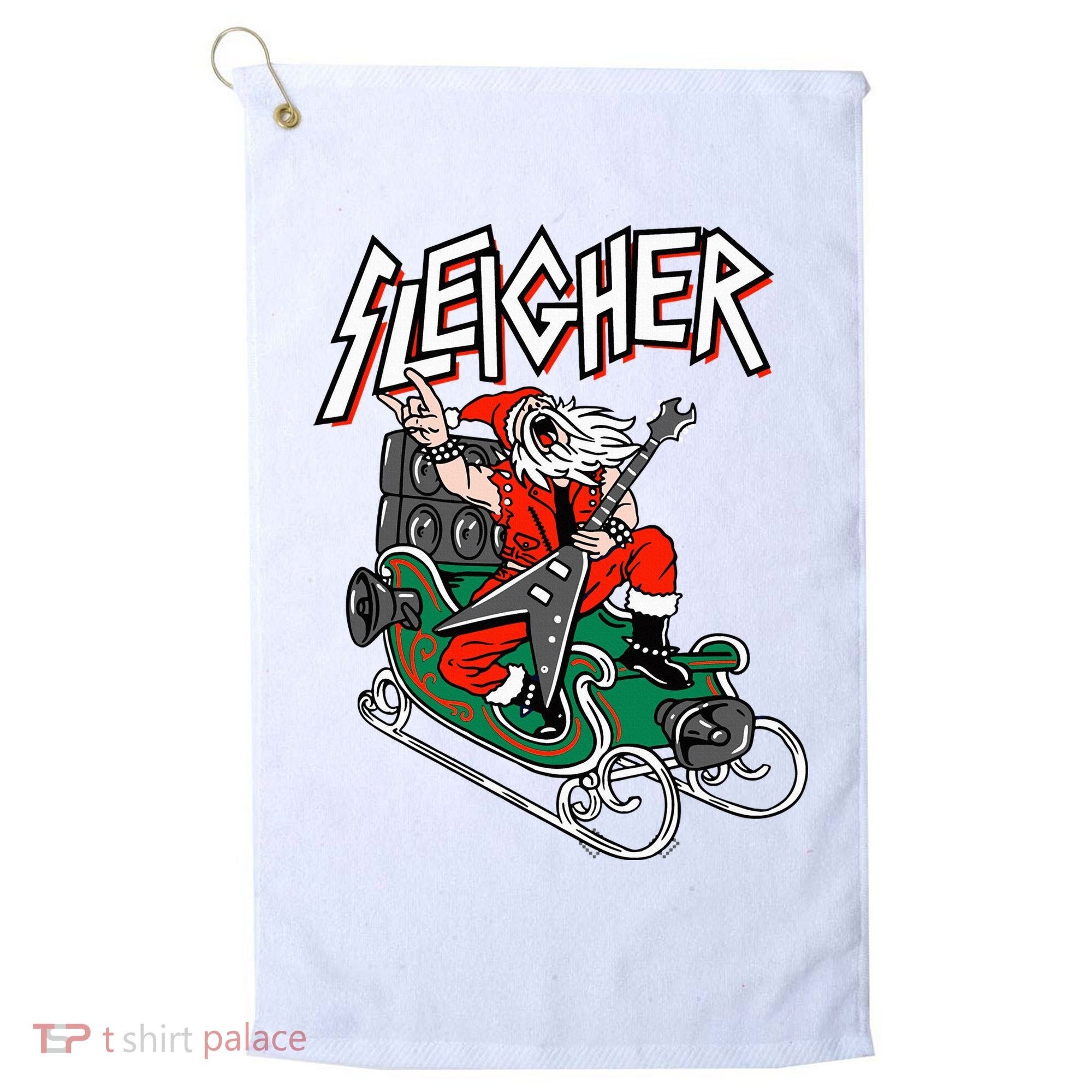 Ugly Christmas Sweater Sleigher Heavy Metal Santa Xmas Golf Towel