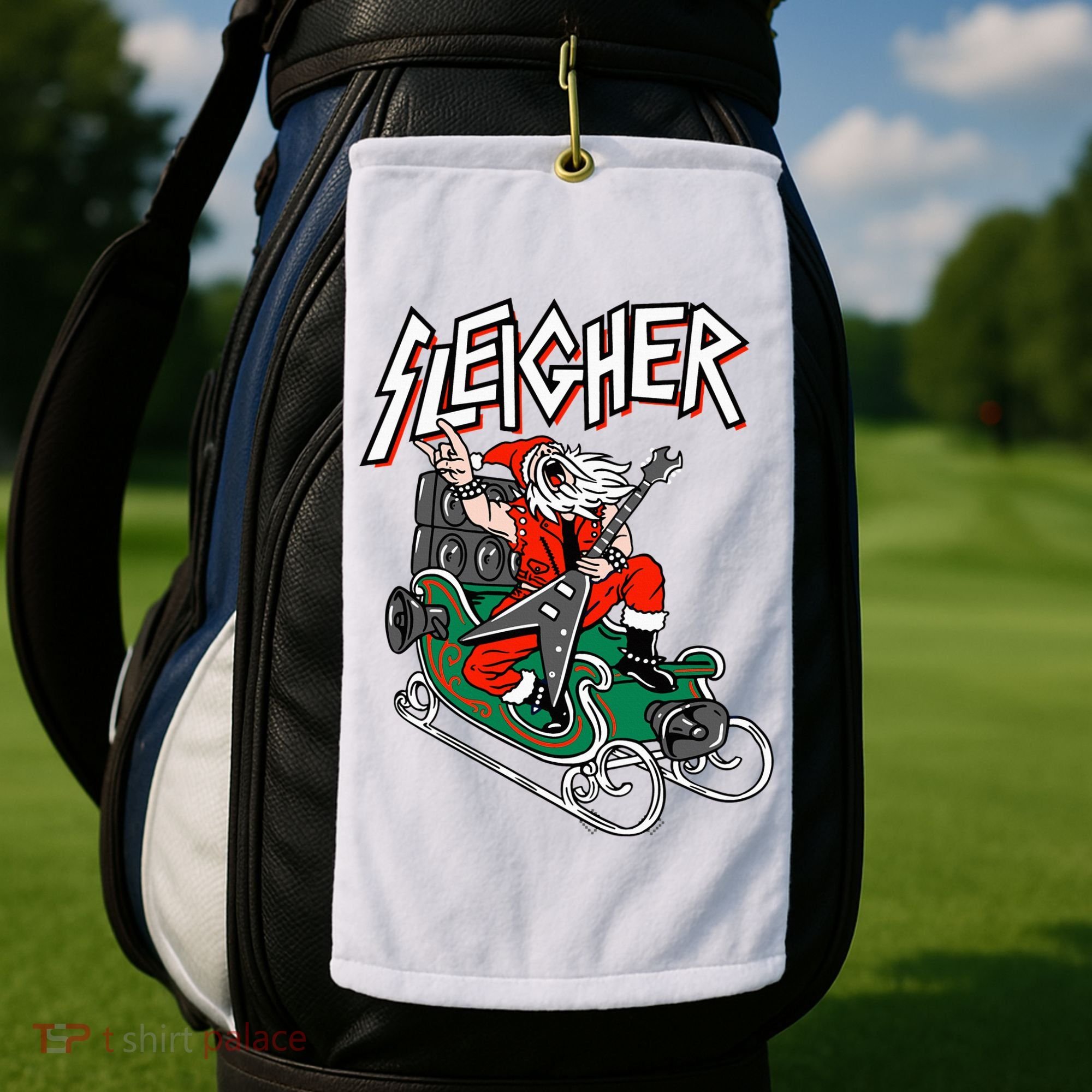 Ugly Christmas Sweater Sleigher Heavy Metal Santa Xmas Golf Towel