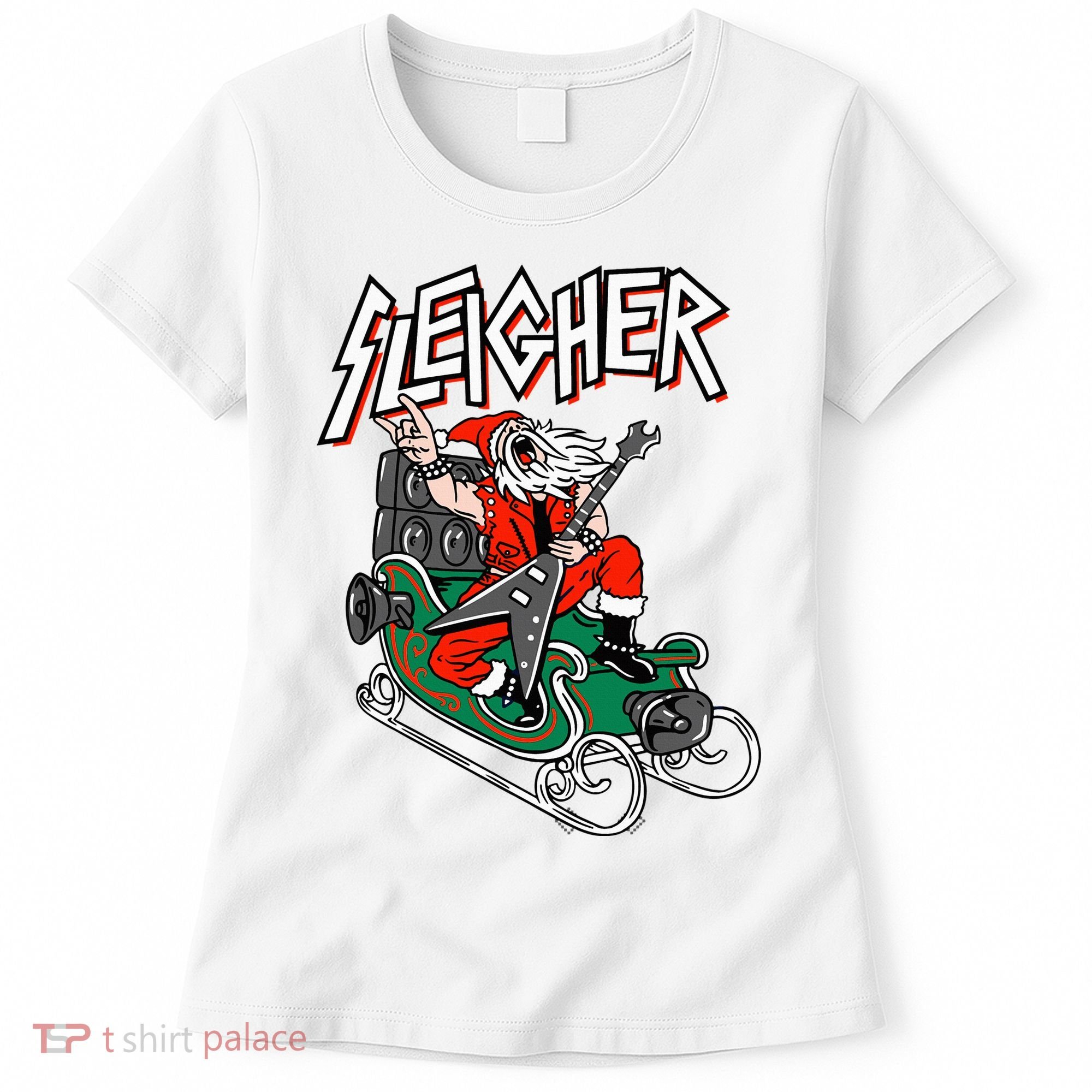 Ugly Christmas Sweater Sleigher Heavy Metal Santa Xmas Women's T-Shirt