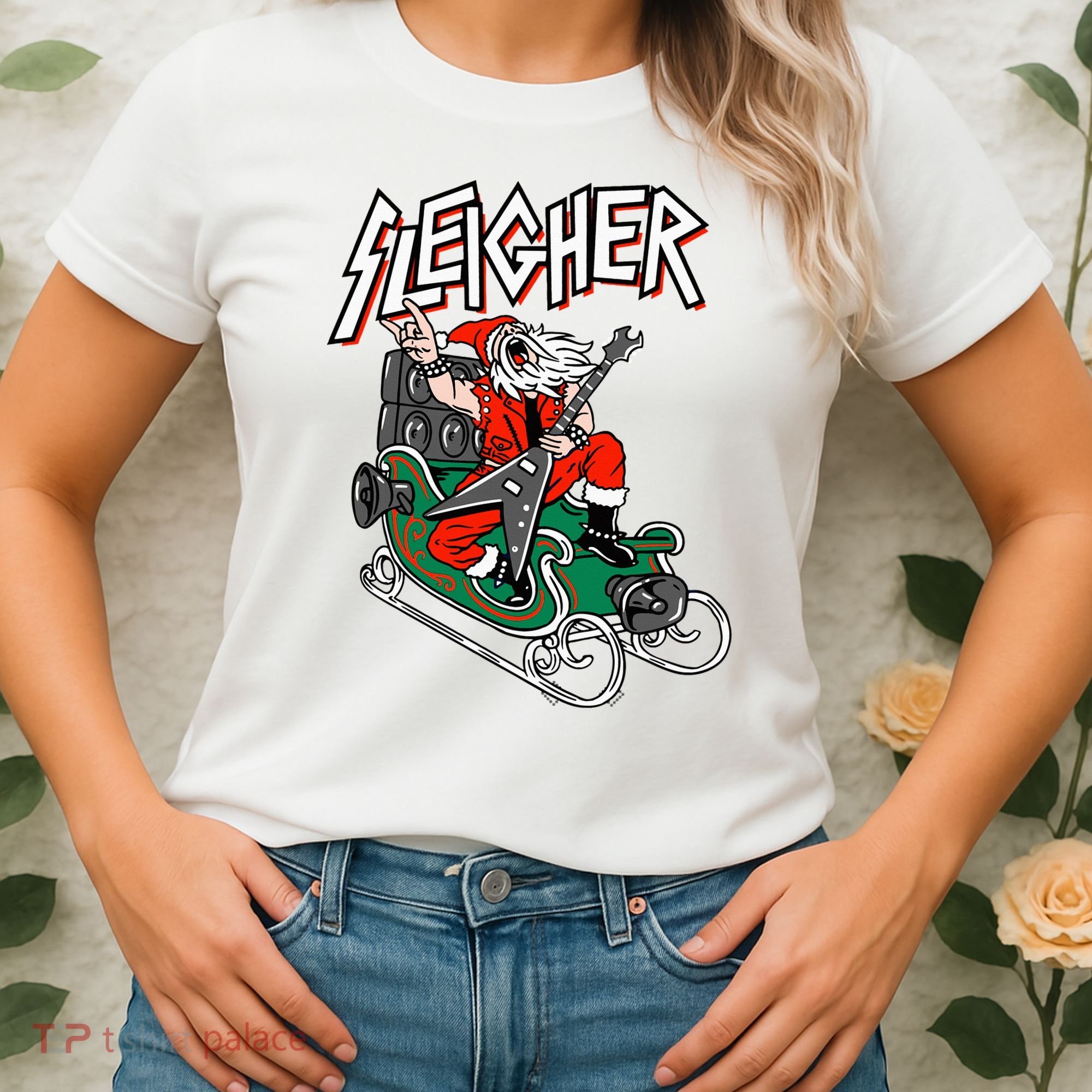 Ugly Christmas Sweater Sleigher Heavy Metal Santa Xmas Women's T-Shirt