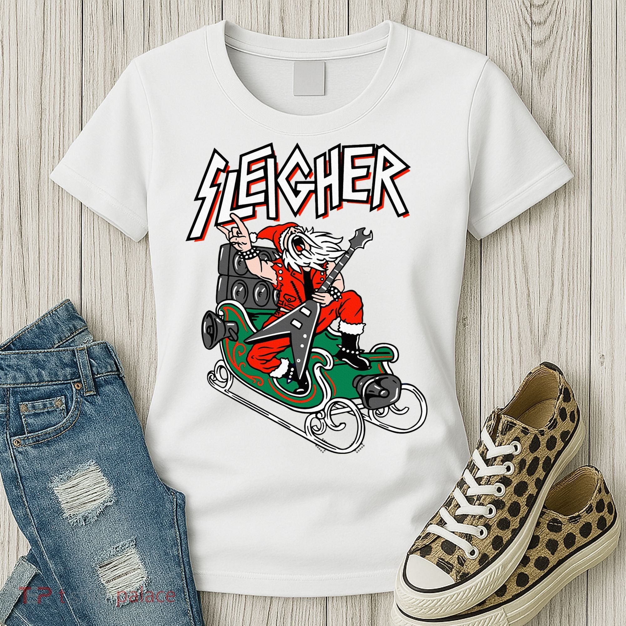 Ugly Christmas Sweater Sleigher Heavy Metal Santa Xmas Women's T-Shirt