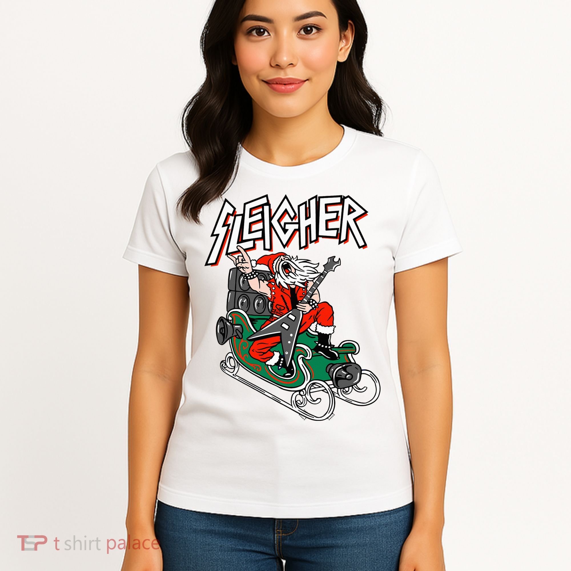 Ugly Christmas Sweater Sleigher Heavy Metal Santa Xmas Women's T-Shirt