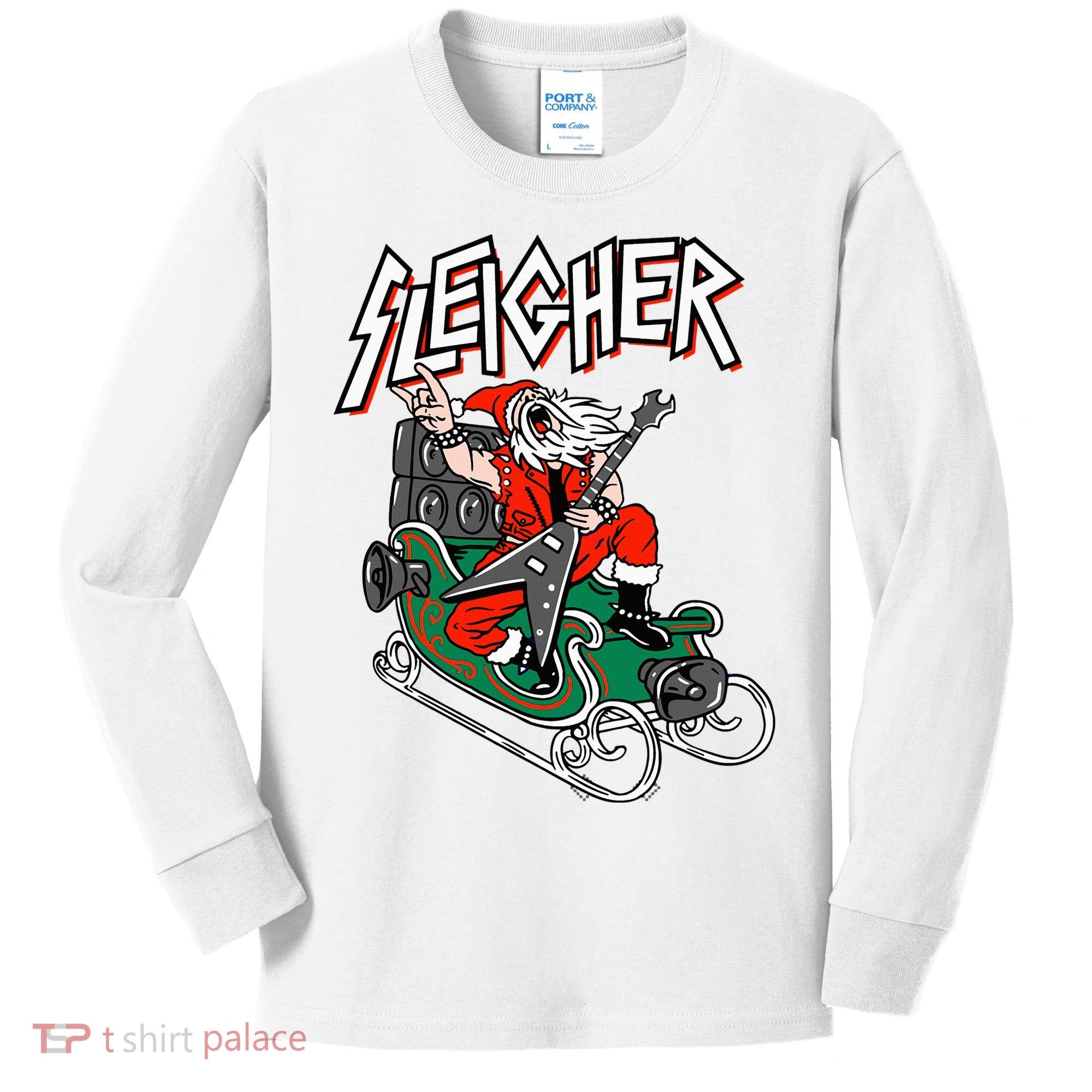 Ugly Christmas Sweater Sleigher Heavy Metal Santa Xmas Kids Long Sleeve Shirt