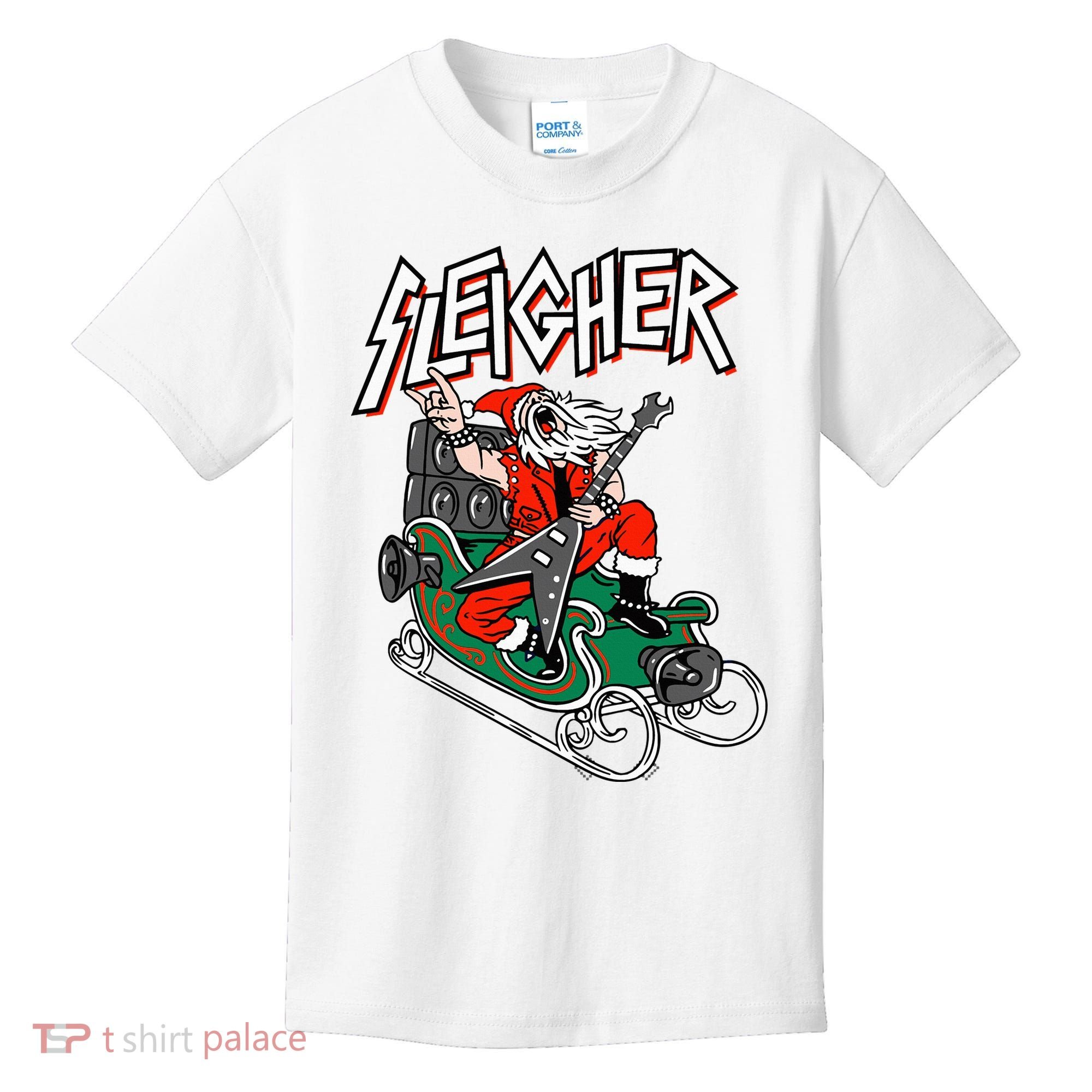 Ugly Christmas Sweater Sleigher Heavy Metal Santa Xmas Kids T-Shirt