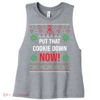 Ugly Christmas Sweater Put That Cookie Down Santa Claus Gift Women's Racerback Cropped Tank thumb 0
