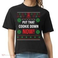 Ugly Christmas Sweater Put That Cookie Down Santa Claus Gift Comfort Colors Boxy T-Shirt thumb 0