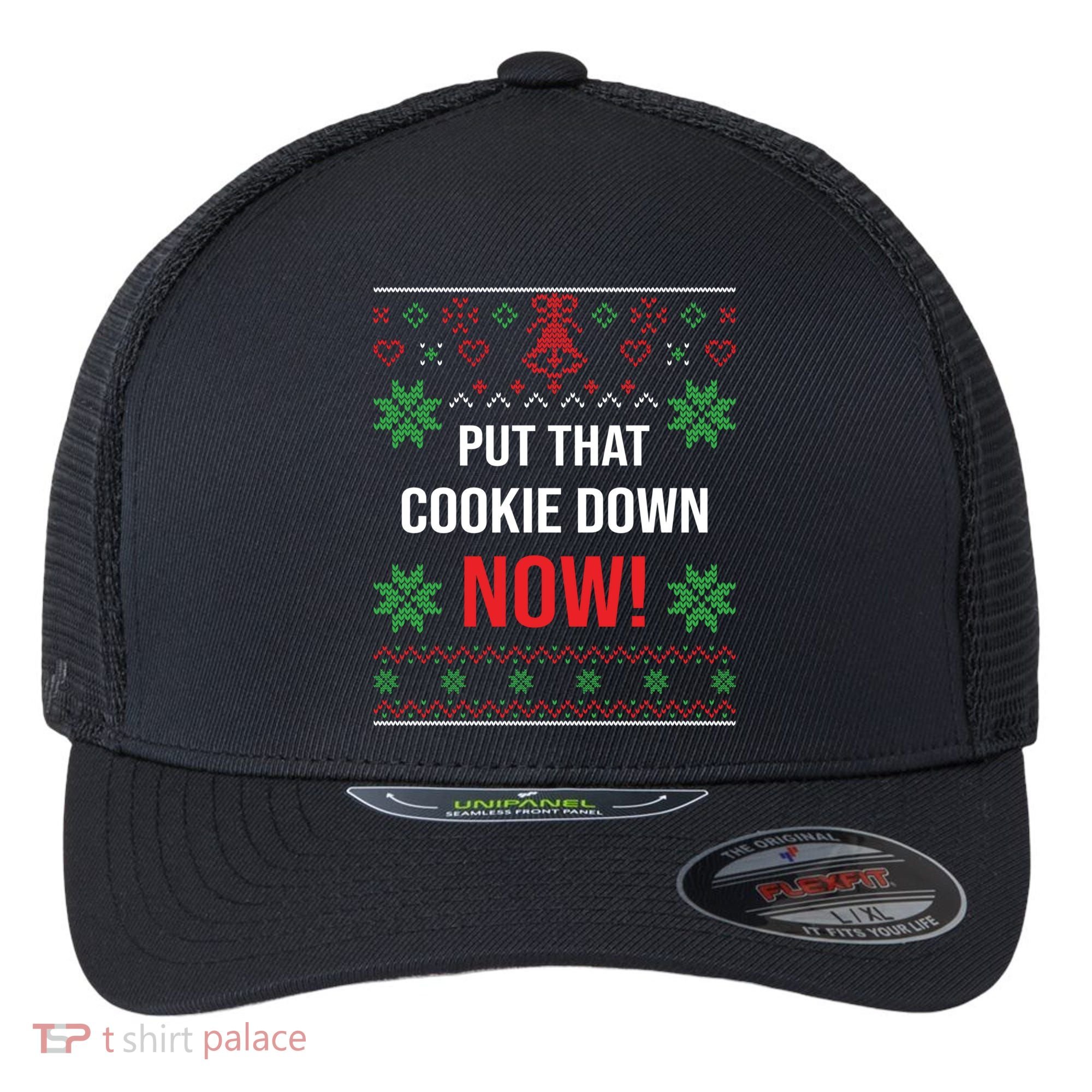 Ugly Christmas Sweater Put That Cookie Down Santa Claus Gift Flexfit Unipanel Trucker Cap