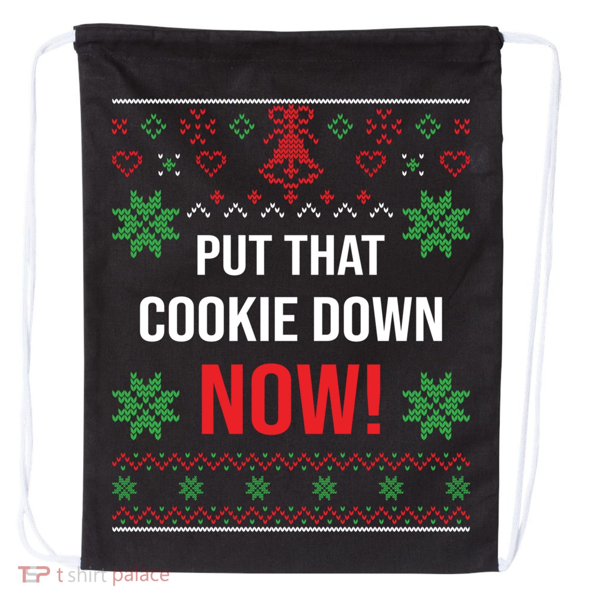 Ugly Christmas Sweater Put That Cookie Down Santa Claus Gift Drawstring Bag