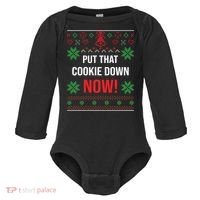 Ugly Christmas Sweater Put That Cookie Down Santa Claus Gift Baby Long Sleeve Bodysuit thumb 0
