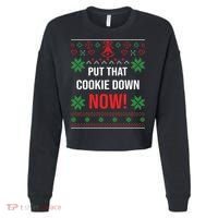 Ugly Christmas Sweater Put That Cookie Down Santa Claus Gift Cropped Pullover Crew thumb 0