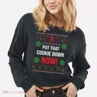 Ugly Christmas Sweater Put That Cookie Down Santa Claus Gift Cropped Pullover Crew thumb 2