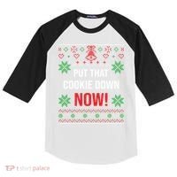 Ugly Christmas Sweater Put That Cookie Down Santa Claus Gift Kids Colorblock Raglan Jersey thumb 0