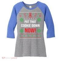 Ugly Christmas Sweater Put That Cookie Down Santa Claus Gift Women's Tri-Blend 3/4-Sleeve Raglan Shirt thumb 0