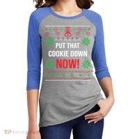Ugly Christmas Sweater Put That Cookie Down Santa Claus Gift Women's Tri-Blend 3/4-Sleeve Raglan Shirt thumb 2