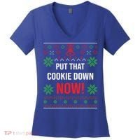 Ugly Christmas Sweater Put That Cookie Down Santa Claus Gift Women's V-Neck T-Shirt thumb 0